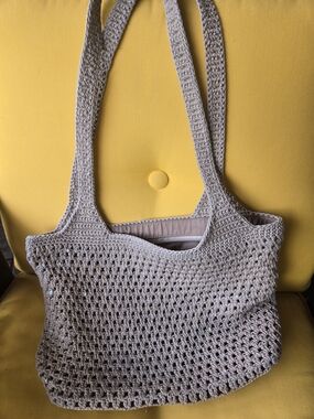 The Sak Crochet Shoulder Bag in Beige with Sequin Accents